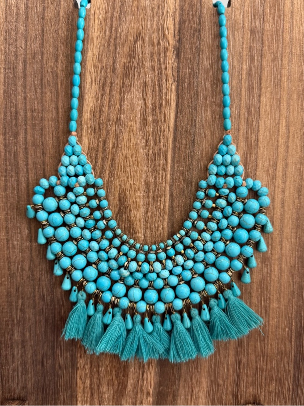 Panacea Tulum Turquoise Statement Beaded Tassel Necklace for Women